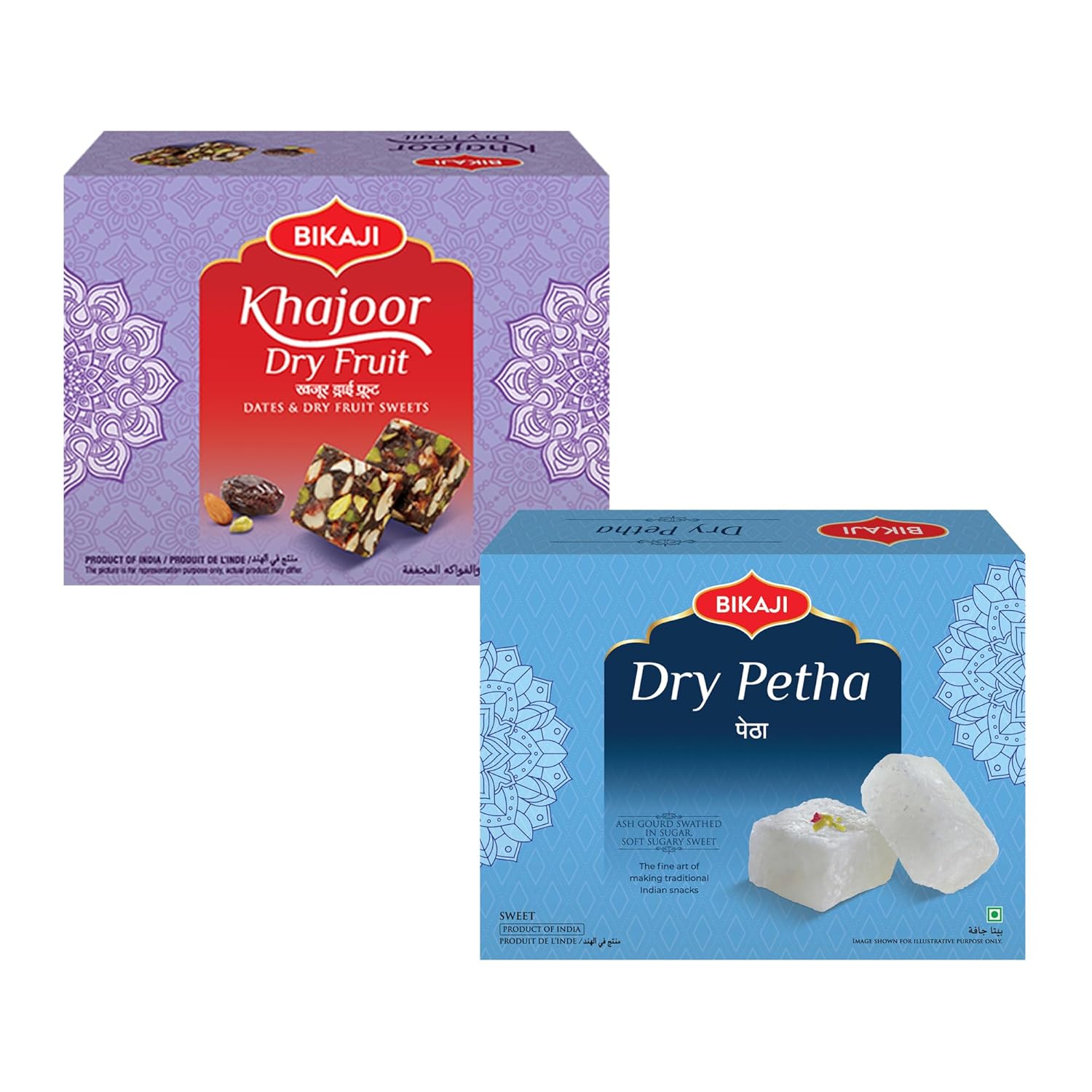 Bikaji Dry Petha 350g & Khajur Dry Fruit Barfee 250g Combo – Traditional Agra Sweet with Premium Date Dry Fruit Barfi | Refreshing Dessert Pair, Festive Gifting & Celebration Combo