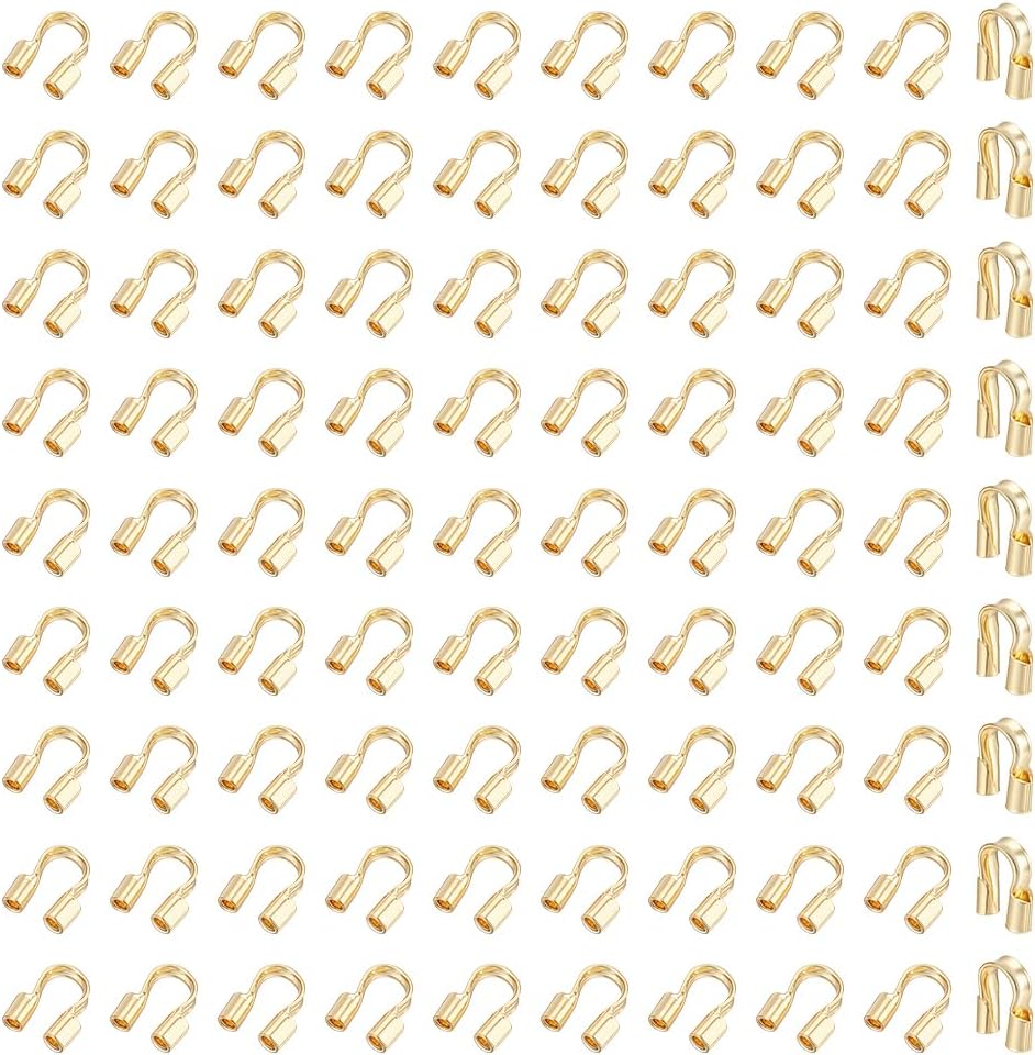 PLIGREAT 100 Pcs 14K Gold Plated Brass Wire Guardian, U Shape Wire Guard Cable Protector Loops Thread Protector for Necklace Earring Bracelet DIY Craft Jewelry Making, Hole 0.55mm - Image 6
