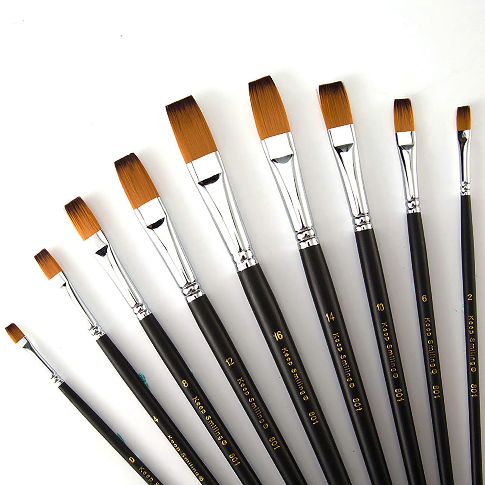 Set di 9 pennelli per Pittura con Manico Lungo e Piatto, in setole Sintetiche di qualità, con Manico in Legno, Ideali per Principianti, Professionisti, per Pittura acrilica, Acquerello e Olio.