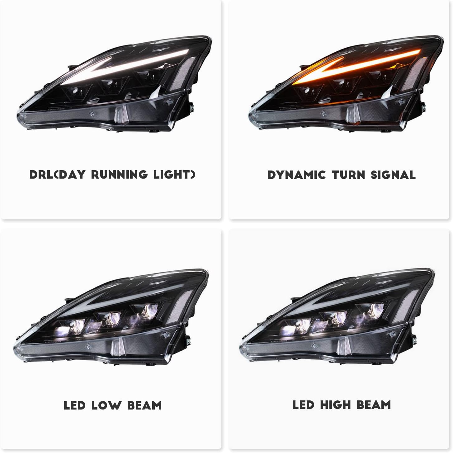 HCMOTIONZ Headlights Compatible with Lexus IS250/ IS250C IS350 IS350C IS220d 2006-2012, ISF 2008-2014 With DRL Start UP Animation LED Lamp