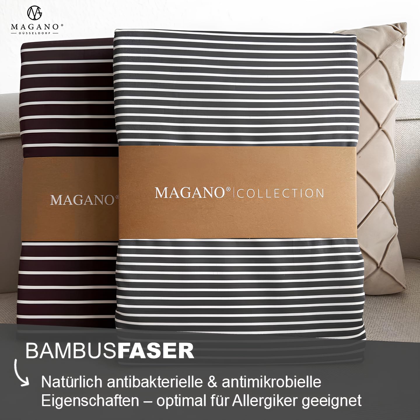 Magano® Luxus Bettwäsche Streifen | Bambus & Baumwolle (Grau, 135x200 cm + 40x80 cm)