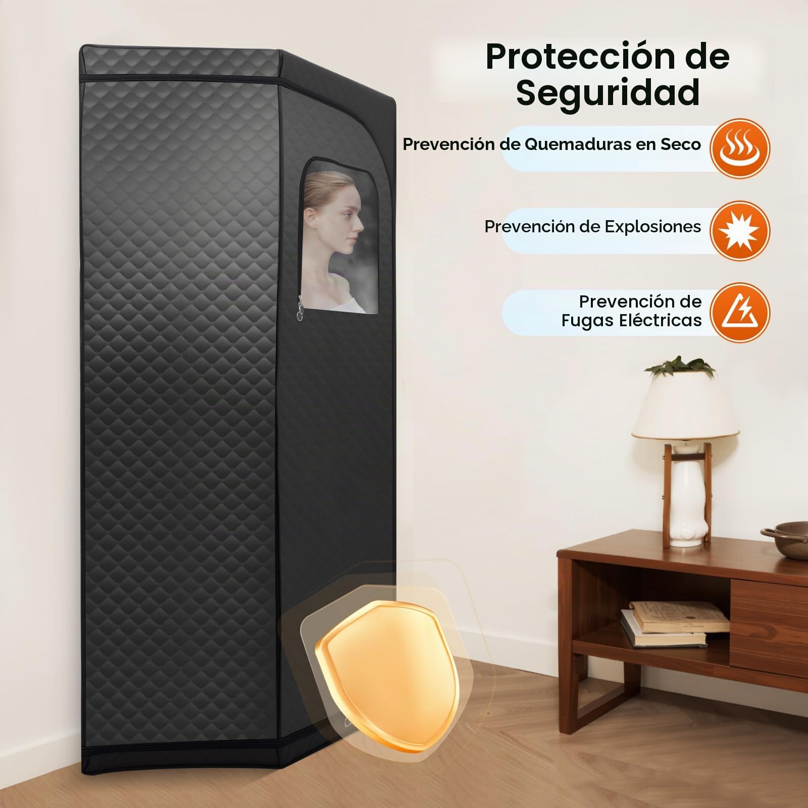 Sauna portátil de vapor 1350 W con vaporizador 3 L, mando a distancia, plegable, 5-60 min, 9 niveles de temperatura