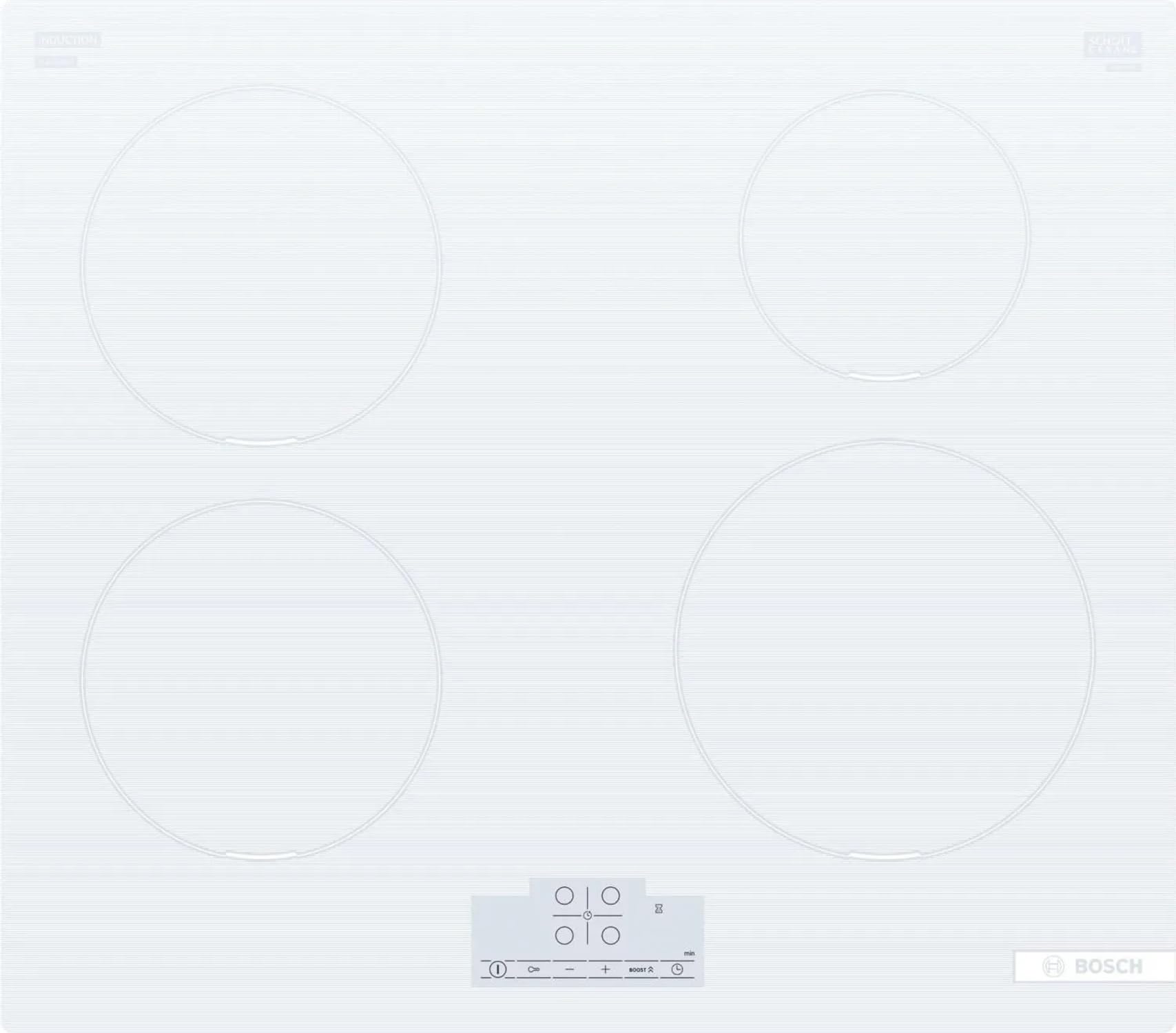 Bosch PUE612BB1E płyta indukcyjna serii 6, bez profili, sterowanie dotykowe, bardzo szybkie nagrzewanie, kontrola dzieci, z ogranicznikiem mocy, biała, 60 cm