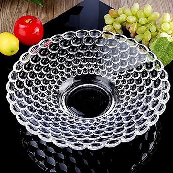 KRIVAL Glass Fruit Bowl Plate for Dining Table Flower Shaped Beautiful Crystal Decoration Serving Dry Fruits Bowl Set Transparent Dinnerware Servings Plate (Pack of 1)