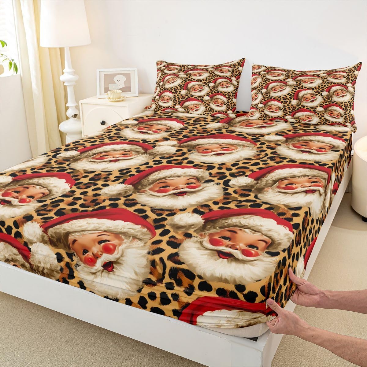 Erosebridal Cartoon Santa Claus Fitted Sheet Full Size ∣