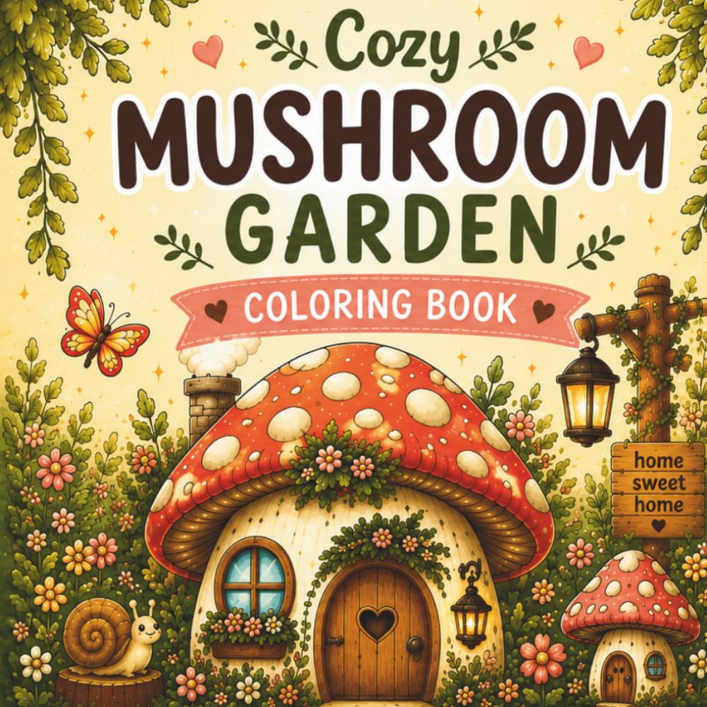 Cozy Mushroom Garden: A Cozy Cottagecore Coloring Book with Cute Mushrooms, Forest Animals and Relaxing Nature Scenes