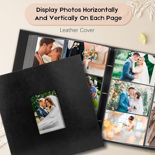 Miniatura 3 de Álbum de fotos de 1000 bolsillos con cubierta de piel de 4 x 6 pulgadas, capacidad extra grande para 1000 fotos horizontales y verticales, páginas