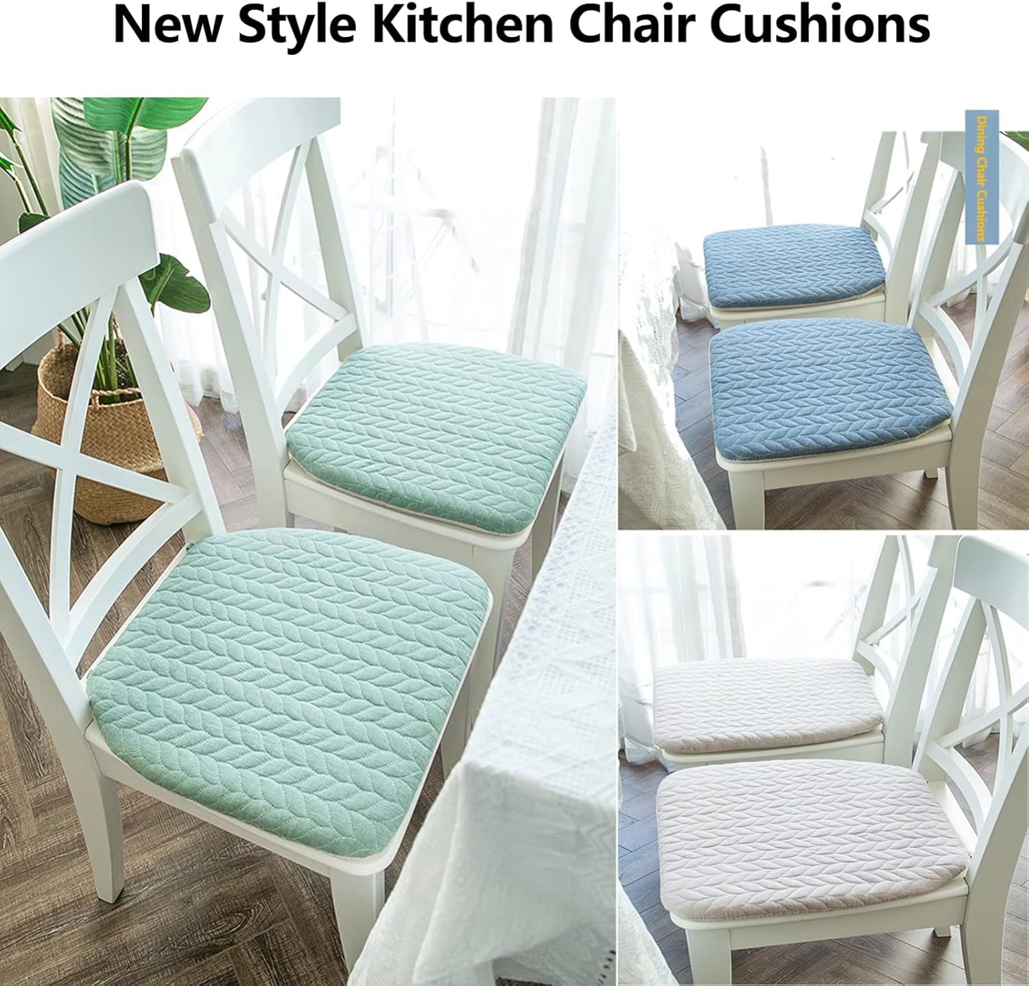 YSCO Chair Cushions for Dining Chairs 2 Pack, Chair Pad Seat Cushion with Ties, Non Skid Kitchen Seat Pads with Non Slip Bottom, Reusable Chair Cushions, Cover Removable and Washable Green