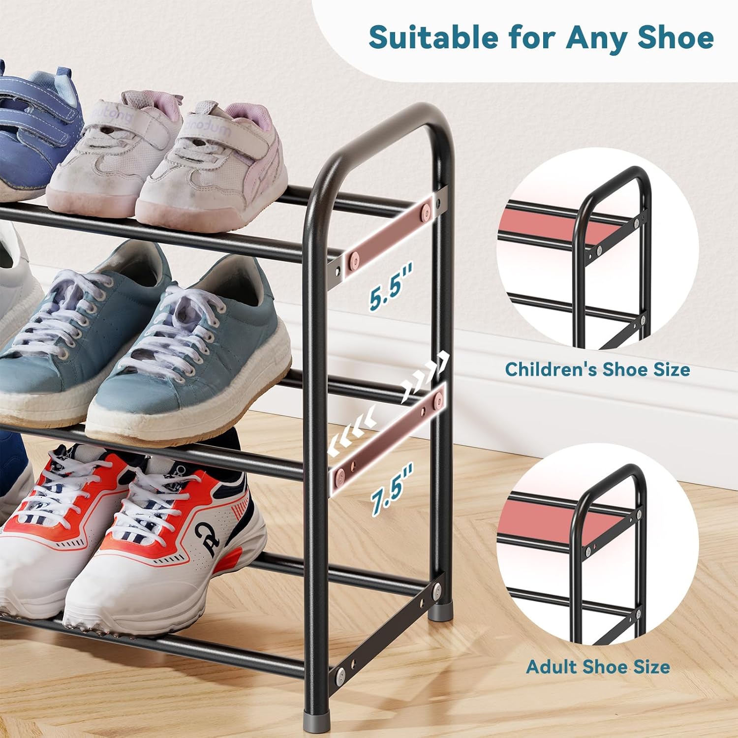 Retractable Shoe Rack 3 Tier, Expandable & Adjustable Wide 31.5“ Shoe Organizer for Closet Entryway, Sturdy Metal, Black