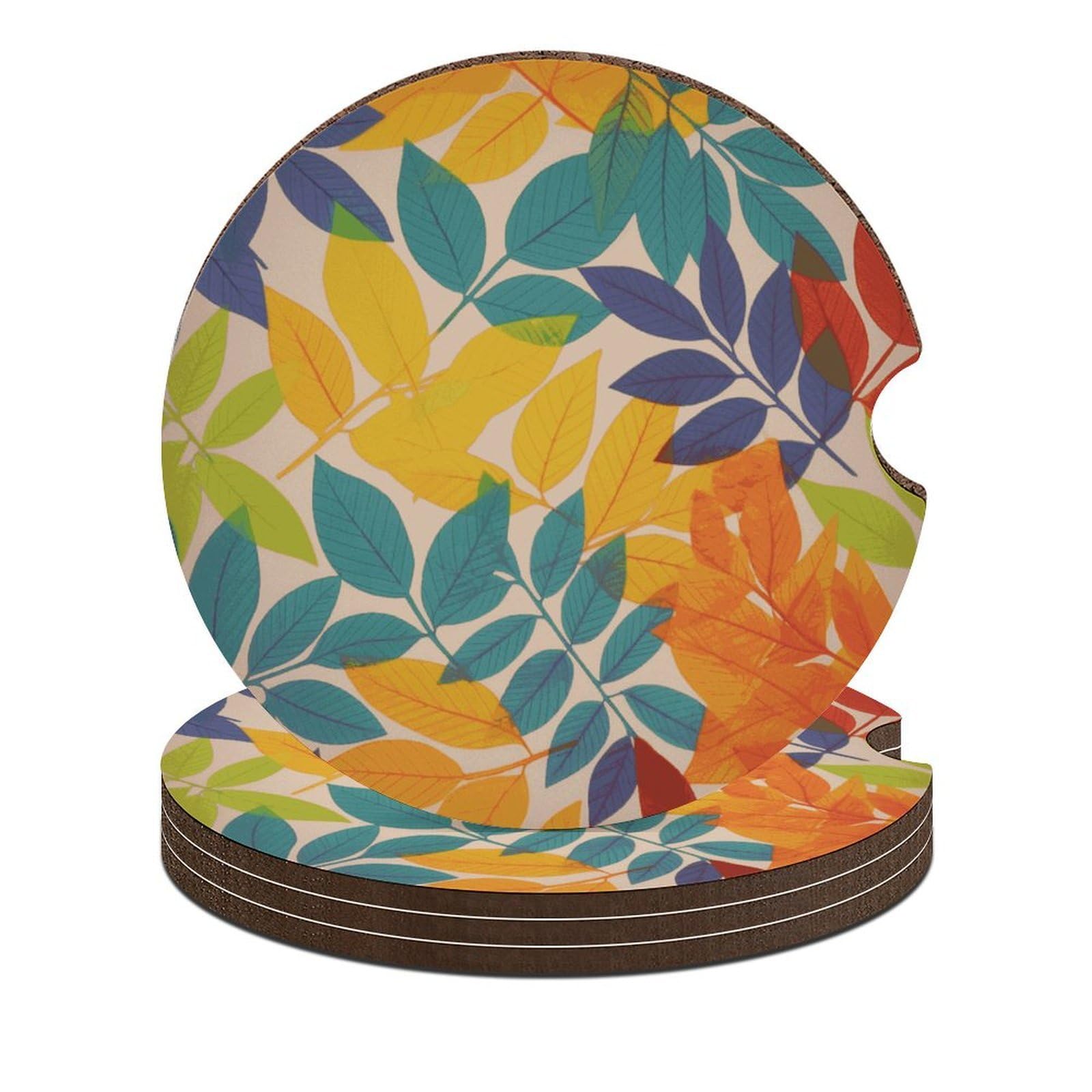 Sous-verre voiture absorbant en liège imprimé feuilles multicolores