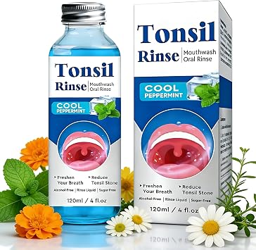 Tonsil Stone Mouthwash-Natural Mint Mouthwash, Alcohol-Free Bad Breath Treatment for Tonsil Stone Removal & Dry Mouth Relief, Freshens Breath for Adults, 120ml