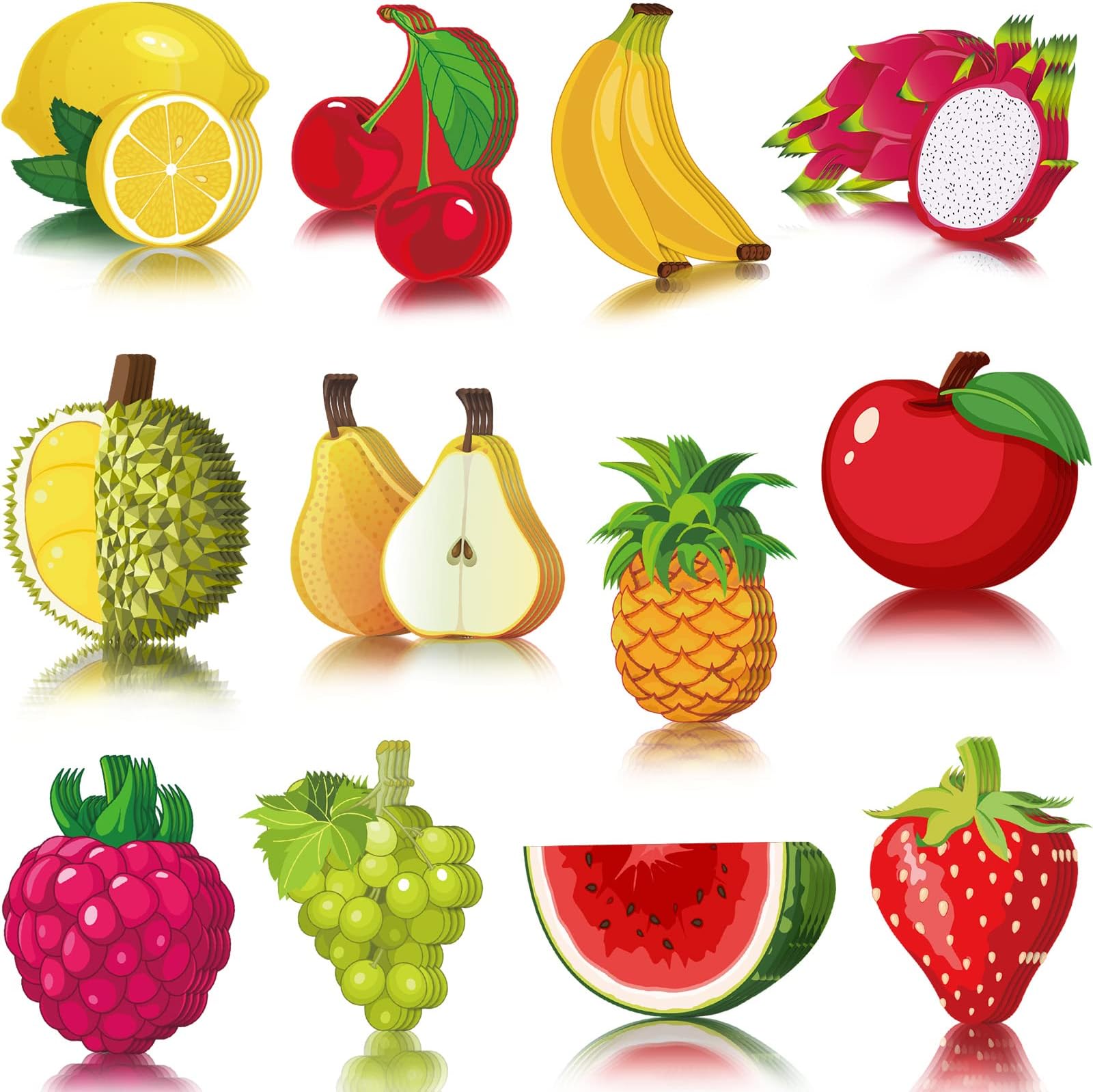48 Pcs Tutti Frutti Party Colorful Fruit Cutouts Lemon Strawberry Pineapple Apple Watermelon Grape Cutout for Classroom Bulletin Board Wall Tropical Fruit Hawaiian Luau Beach Summer Decor