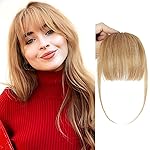BOGSEA Clip in Bangs 100% Human Hair Bangs with Temples Bangs Hairpieces for Women Clip in Fake Bangs for Daily Wear (Honey Blonde, Wispy Bangs)