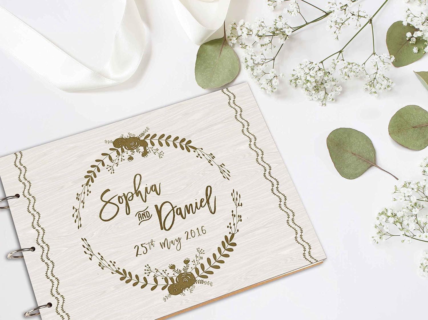 Darling Souvenir Personalized Engraved Laser Cut Wedding Guest Book Wooden Cover Sign-in Book Registry Guestbook Scrapbook-X2