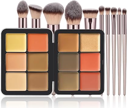 12 Colors Concealer Blush Contour Palettes, Contouring Makeup Blushes Cream Matte & Makeup Brush Set Contour Concearler Palette Contouring Face for Women Girls