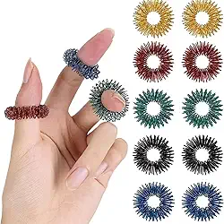 Anéis de massagem de dedos para alívio de estresse, pacote com 10, design de acupressão espiral, alivia a pressão das mãos para escritório, computador, viagens, 10 peças