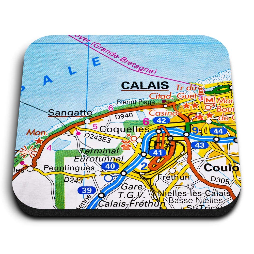 1 x Square MDF Fridge Magnet - Calais City France French Travel Map 44504