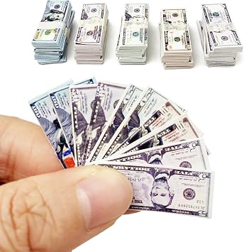Miniature Dollhouse Scene Model 500 Pieces Mini Dollar Bill Prop Set for 112 Mini Dollhouse Decoration