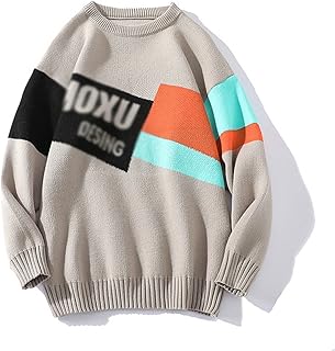 Hong Yi Fei-Shop sweaters for men Fashion O-neck Sweater Men'S Streetwear Pull OverSized Long Sleeves Pullover Fall/Winter Fashion Contrast Color Warm Long Sleeve sweaters