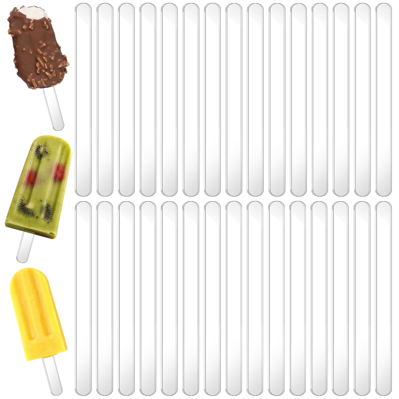 30 Pcs Clear Popsicle Sticks Acrylic Cakesicle Sticks Reusable 4.5 Inch Mini Ice Cream Sticks for Homemade Food DIY Ice Pop Home Cake Pop Candy Desert Making Crafts(Transparent)