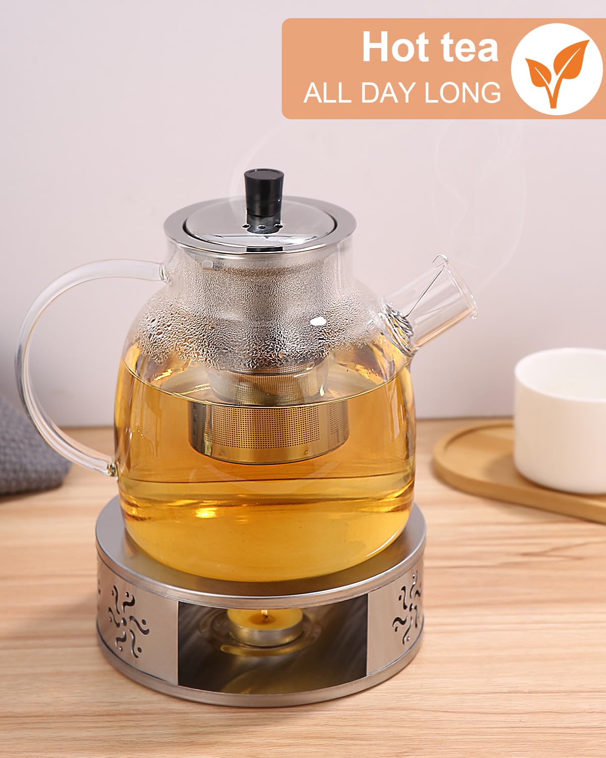 Teiera In Vetro Borosilicato 1.8L Kasanni - Resistente A Calore E Freddo Con Filtro E Coperchio In Legno - Foto 10