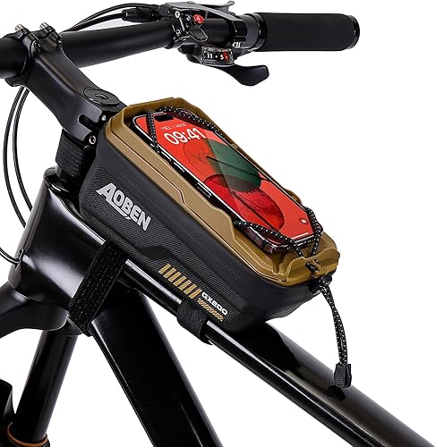 Aoben Bolsa de marco frontal para teléfono de bicicleta de montaña, bicicleta de carretera, carcasa rígida de EVA, soporte de teléfono de bicicleta