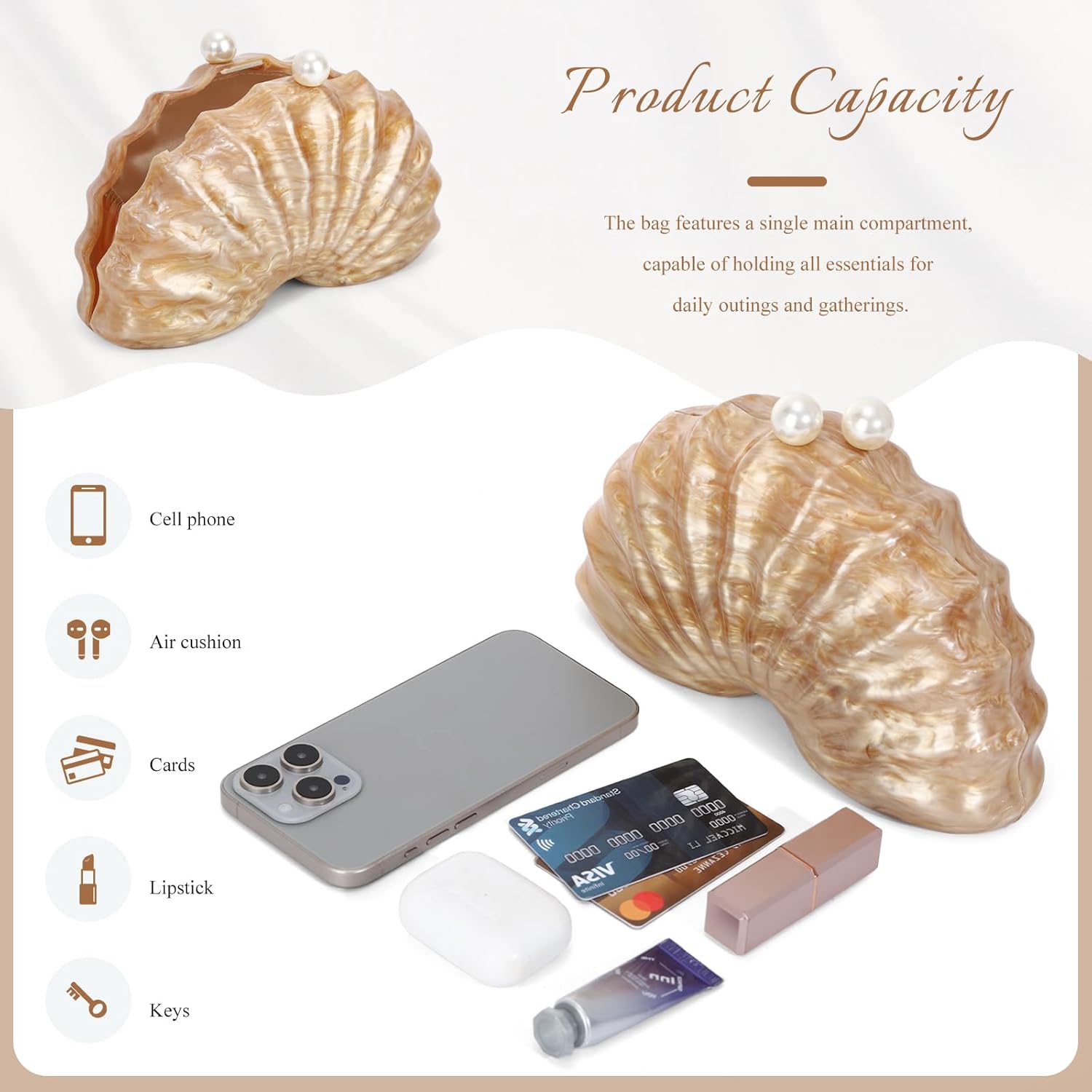 Fecialy Acrylic Clutch Purse for Women Shell Shaped Evening Handbag Marble Acrylic Shoulder Crossbody Bag