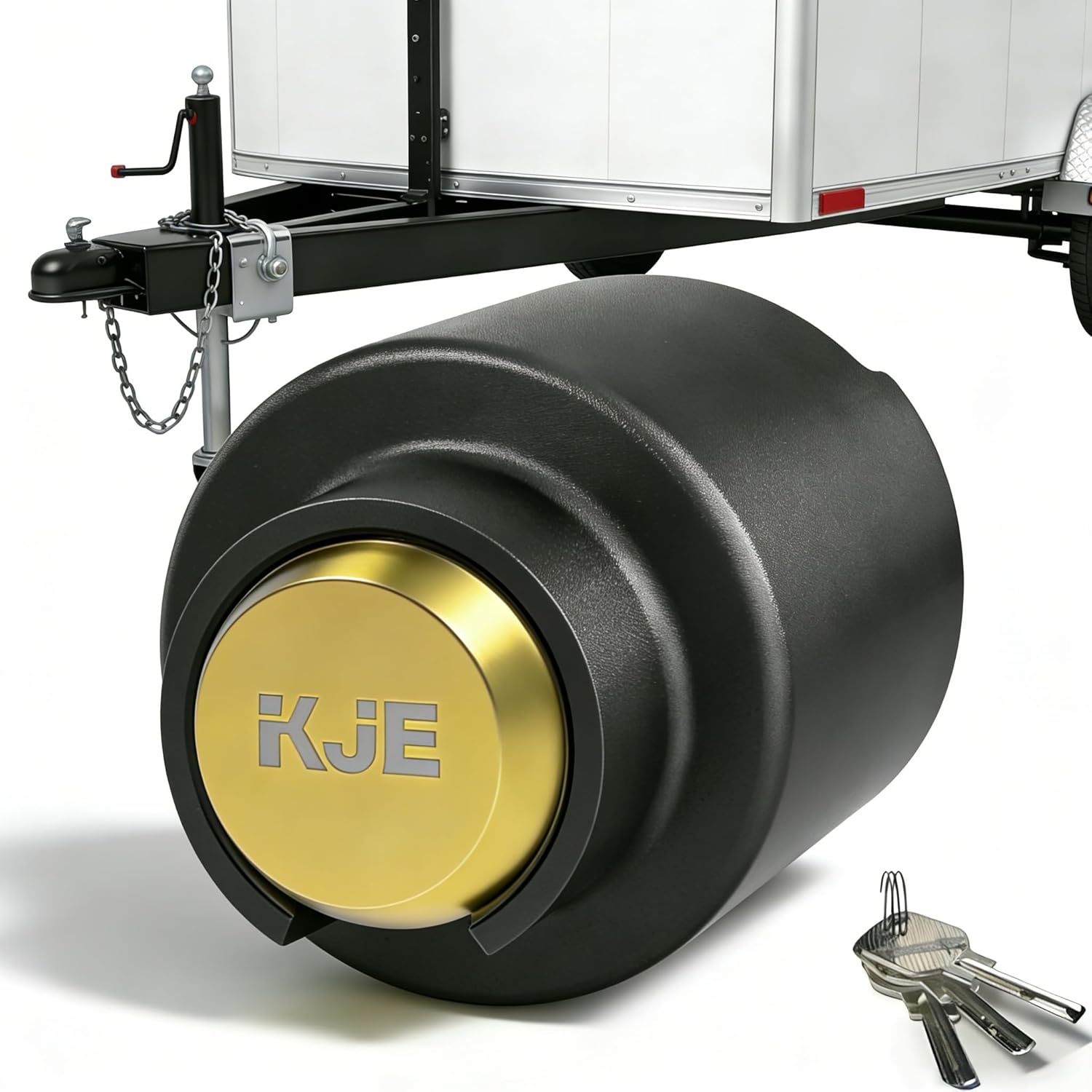 KJE 2-5/16 Inch Trailer Lock, Heavy Duty Trailer Hitch Locks - Upgrade Proven Anti-Theft Lock for Ball Coupler & Safety Chains, Secure Design for RV/Camper/Boat/Truck/Utility Trailer