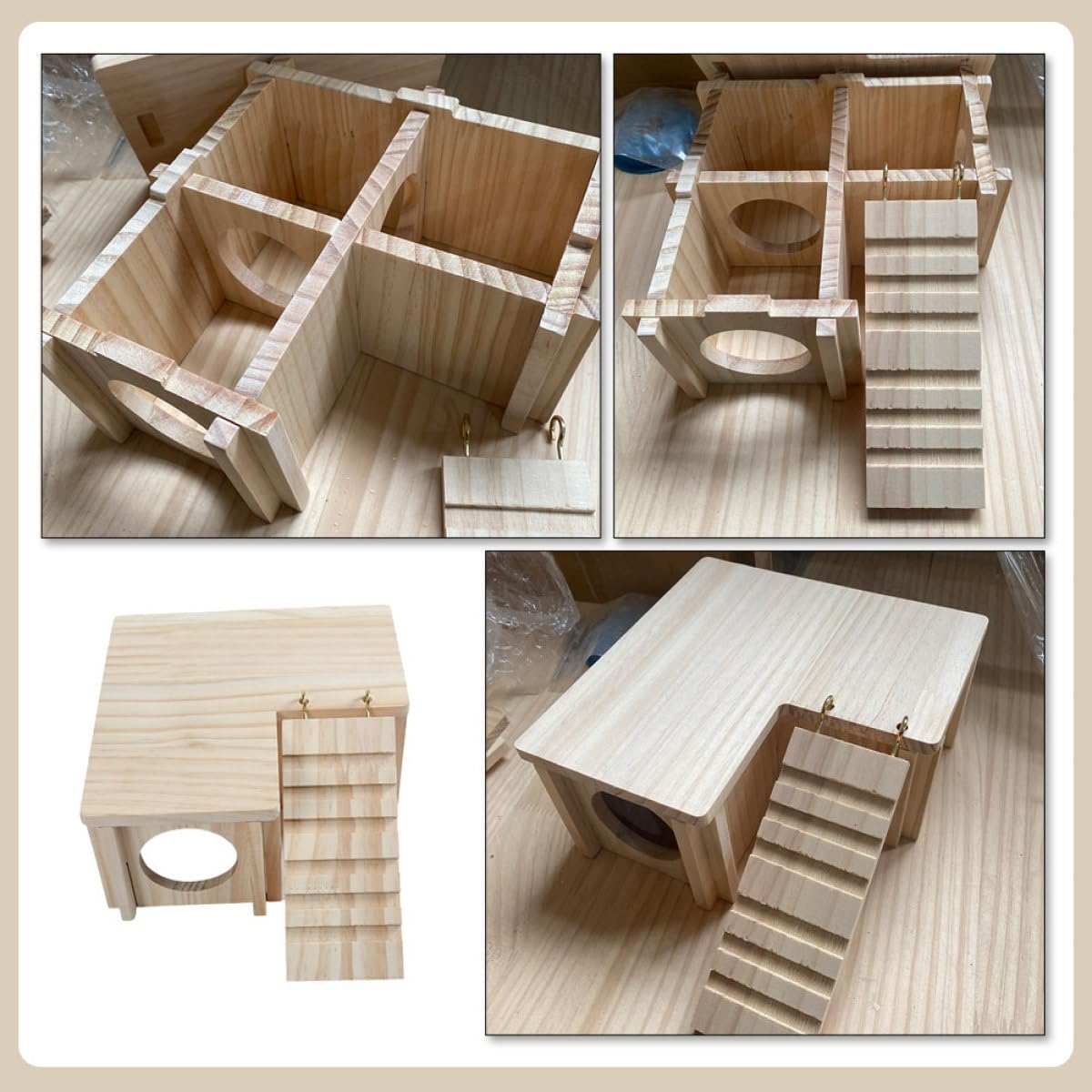 jojofuny Maison Ludique en Bois pour Hamster et Rats, Cachette Échelle, Habitat pour Rongeurs, Adaptée pour Cage Intérieure et Activités