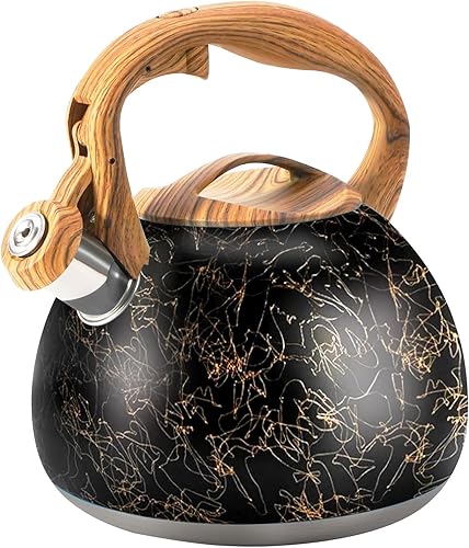Miniatura 22 de Tetera Silbante, Hervidor de Cocina de Acero Inoxidable de 3.2 Qt, Tetera de Grado Alimenticio con Mango de Patrón de Madera para Café, Leche, etc.,