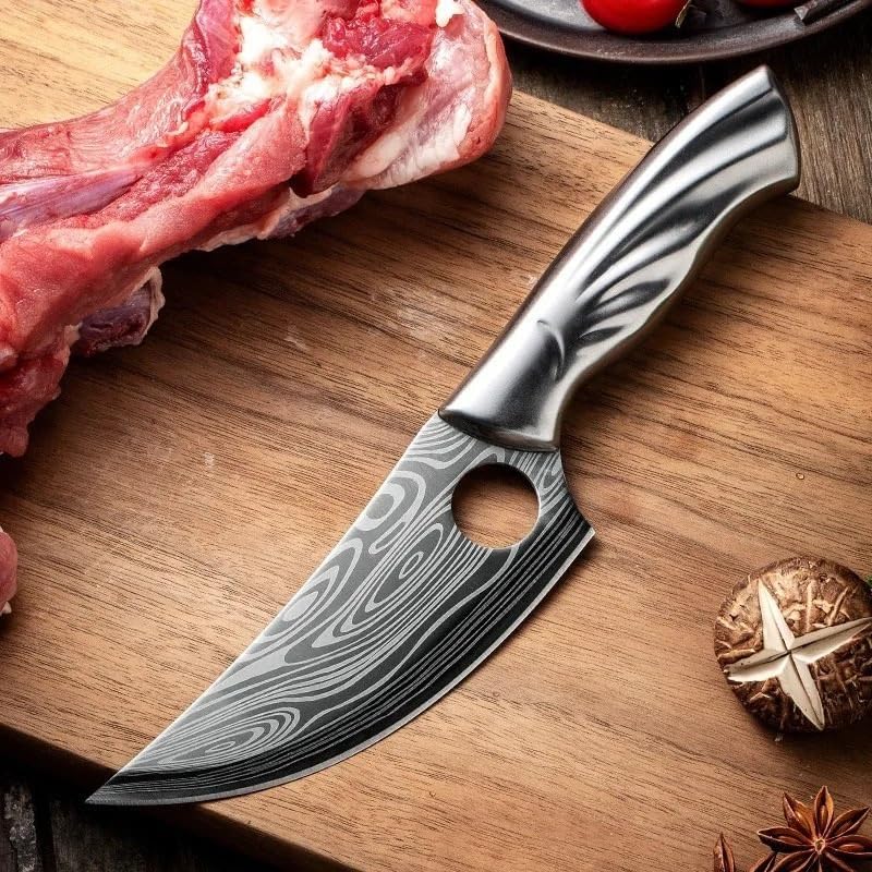 Meat Cleaver, 6 Inch Meat Cleaver Boning Knife Cleaver All-steel Patterned Blade Meat Chopping Kitchen Knives Chef Knife Cooking With Cover