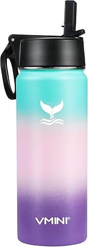 Miniatura 7 de Vmini - Botella de agua de acero inoxidable 188 de boca ancha con aislamiento al vacío y con tapa de popote, 12  18  24  32  40  64 oz