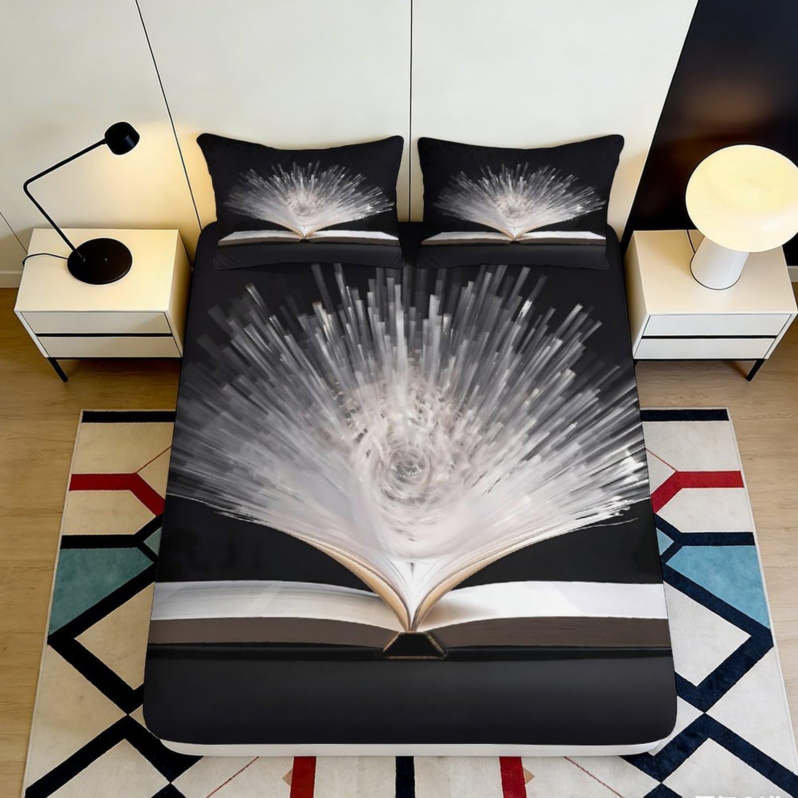 3D Printed burst book Fitted Sheet, soft touch Microfiber, wrinkle resistant, home decor, Bed Sheet for bedroom guest room, apartment bedding, easy care, chars 180x200x25cm