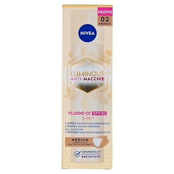NIVEA Luminous630 CC Fluid Face Cream Shade 02 Medium 40 ml/1.35 oz Lightweight Tinted Facial Cream with Micro-Encapsulated Pigments for Natural Looking Coverage and Smooth Makeup Base