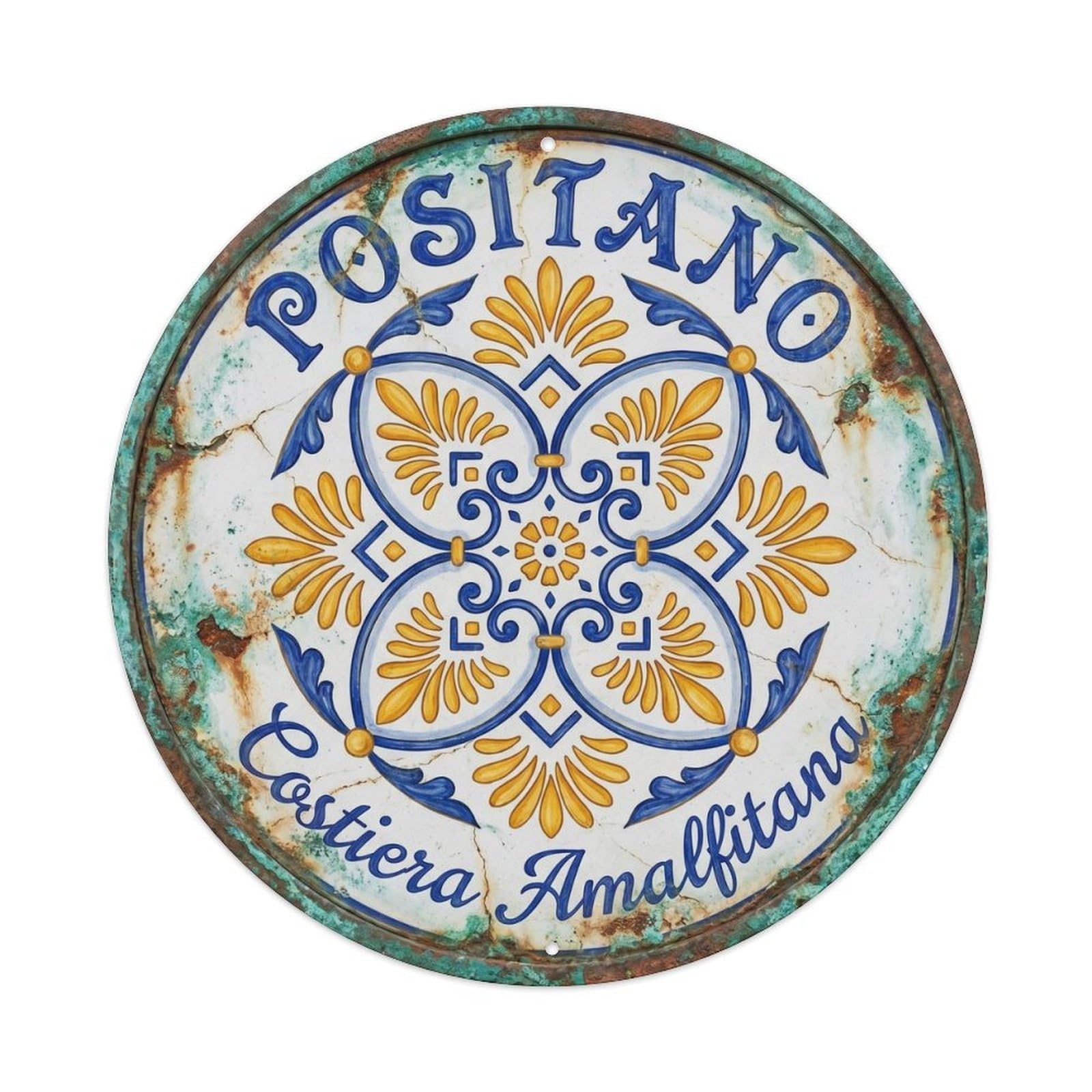 Campania Mediterranean Coast Positano Coastal Italy Metal Tin Sign Plaque Wall Decor for Cafe, Man Cave, Club Bar, Office, Home Garden Round Metal Poster 8x8Inch
