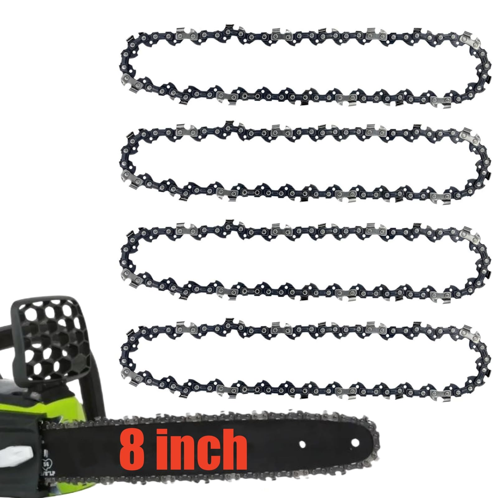4 catene per motosega da 20,3 cm, passo 3/8", calibro 127 cm, 33 maglie di trasmissione, adatte per sega a palo Portland 62896 Kobalt, lama per motosega adatta per Greenworks Sunjoe Swj800e Oregon S33