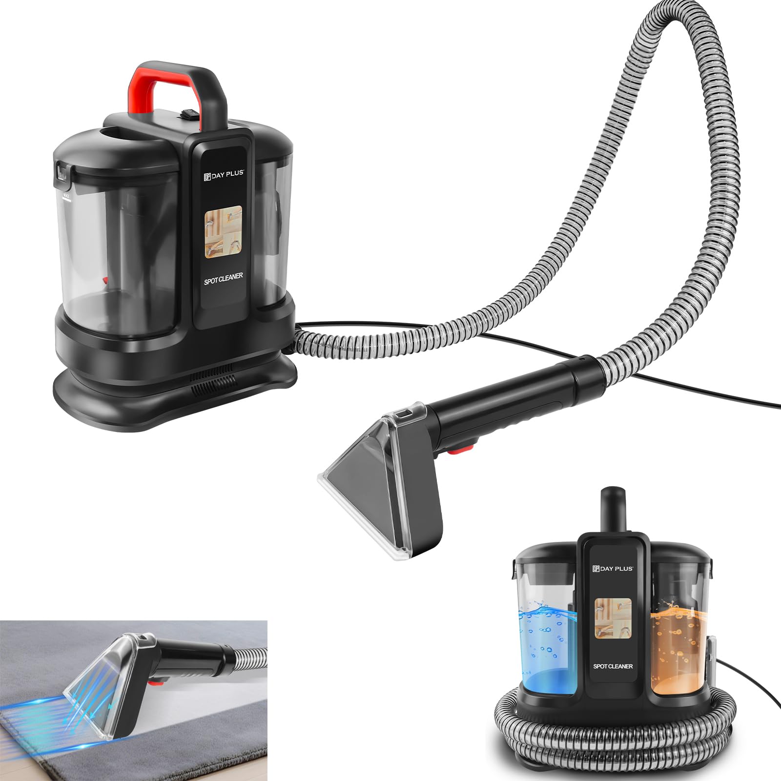 Gerät Nasssauger Waschsauger, 450W Tragbarer Waschsauger Teppichreiniger Wischsauger Polstermöbel Carpet Cleaner, Polsterreiniger 1,2+0,6L, Fleckenreiniger für Teppich, Sofa, Polster, Auto