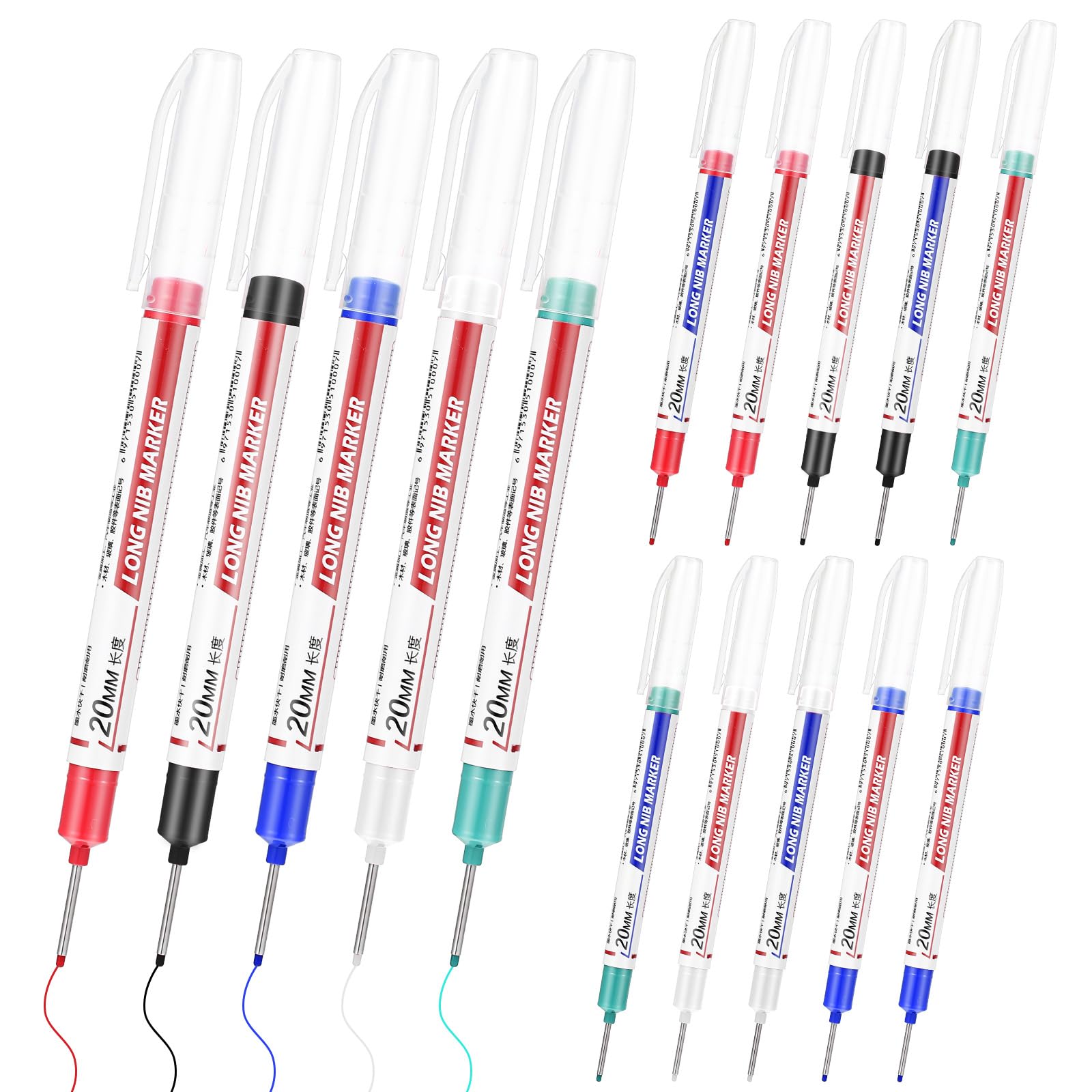oruola 10pcs Deep Hole Marker Pens,20mm Long Nib Markers with Pen Holder,Writes Smoothly without Smudging,Waterproof Longs Nib Marker Pens for