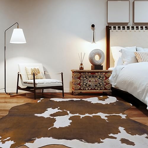 Miniatura 5 de Comeet Alfombra de piel de vaca sintética de 4.6 x 5.2 pies, alfombra grande con estampado de vaca gruesa, antideslizante, alfombra de área con