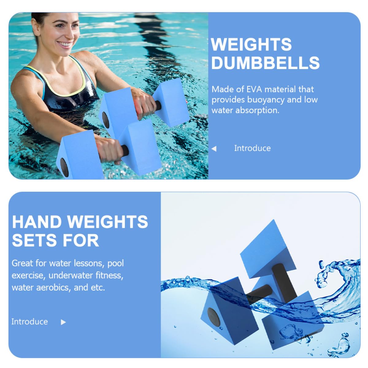 Mikinona Manubri per Acquagym in Eva Triangolari 2 Pezzi Blu per Allenamento in Piscina Potenzia Obliqui e Favorisce Galleggiamento per Lezioni di Nuoto