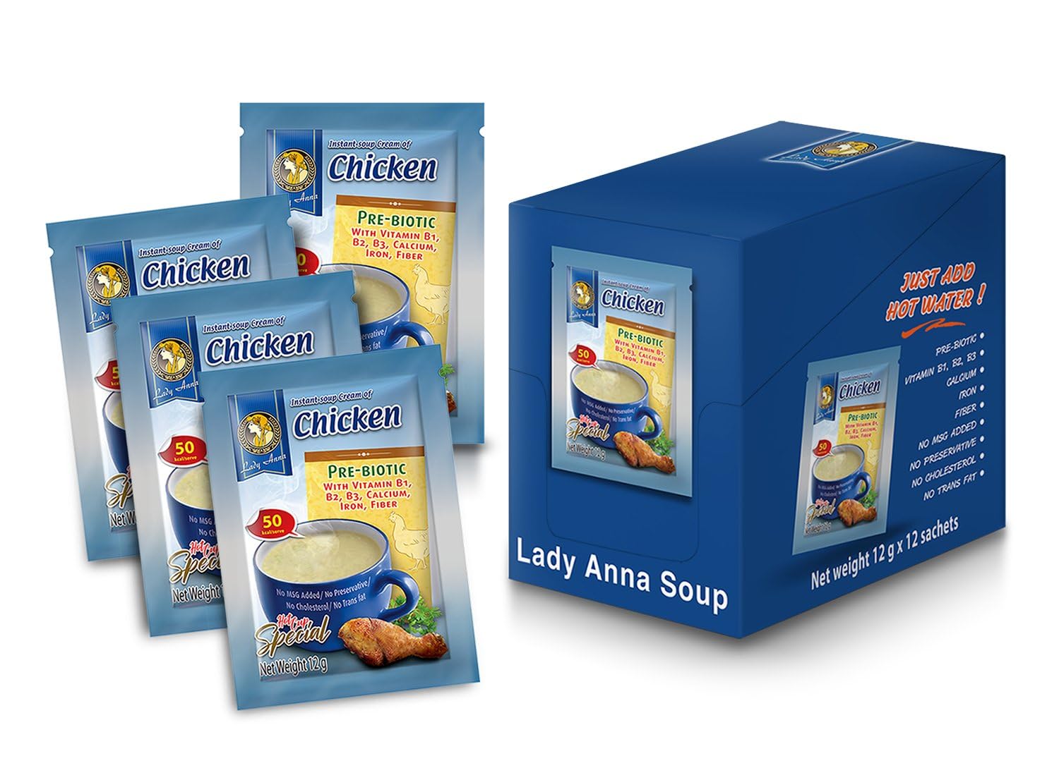 Lady Anna Instant Soup - Cream Of Chicken 144g |Imported | Ready in Minutes |Add hot water | No Cholesterol |No Additives or Preservatives |Pre-Biotic |Good Source of Calcium | High Fiber | High Vitamin | Non Vegetarian | Serves 12-image-15
