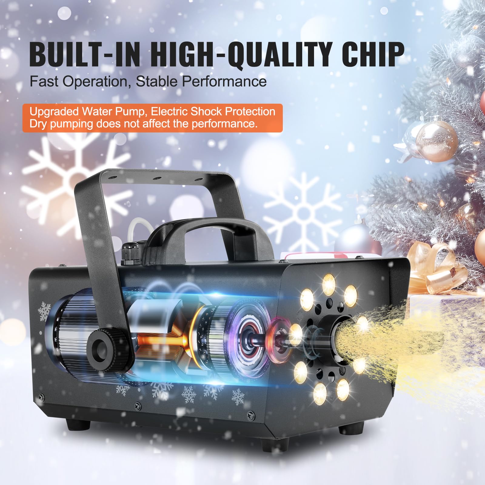 VEVOR Macchina per Neve 800 W, Macchina per Produzione di Neve Portatile Appesa Luce LED Serbatoio da 1 Litri, Macchina per Fiocchi di Neve con Telecomando, Macchina per Neve Finta per Feste Eventi