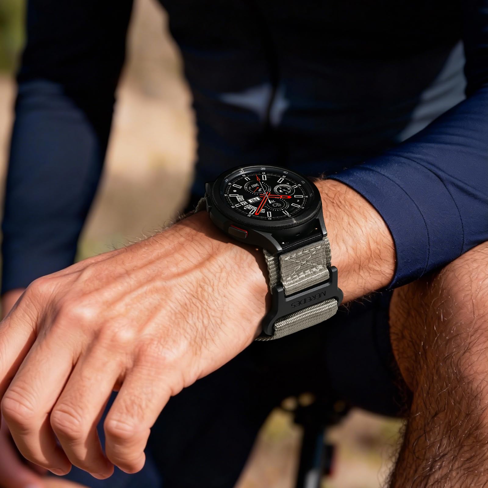 Nereides 20mm Watch Band Compatible with Samsung Galaxy Watch 7 6 5 4 FE 40mm 44mm/6 4 Classic/5 Pro, Nylon Sport Strap Compatible with Garmin Vivoactive 6 5 3/Forerunner 645 55 245 (XL, Grey) - 3