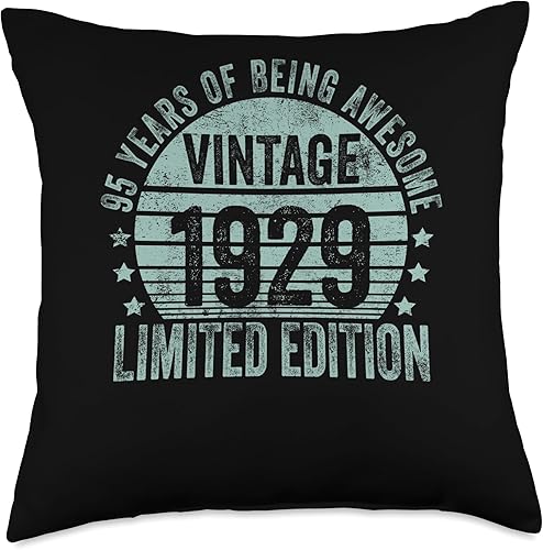 95 Year Old Vintage 1929 Limited Edition Bday Retro 95th Birthday Gifts Men Women Throw Pillow, 18x18, Multicolor