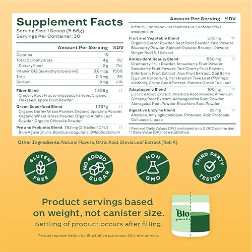 Vista 31 de Bloom Nutrition Green Superfood Super Greens Powder Juice & Smoothie Mix Comida entera completa (espirulina orgánica, clorela, hierba de trigo)