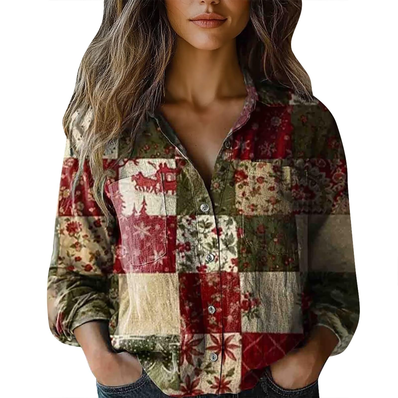 Camicie etniche da donna con stampa floreale a maniche lunghe scollo a V button down camicia vintage casual boho camicette garza tunica top
