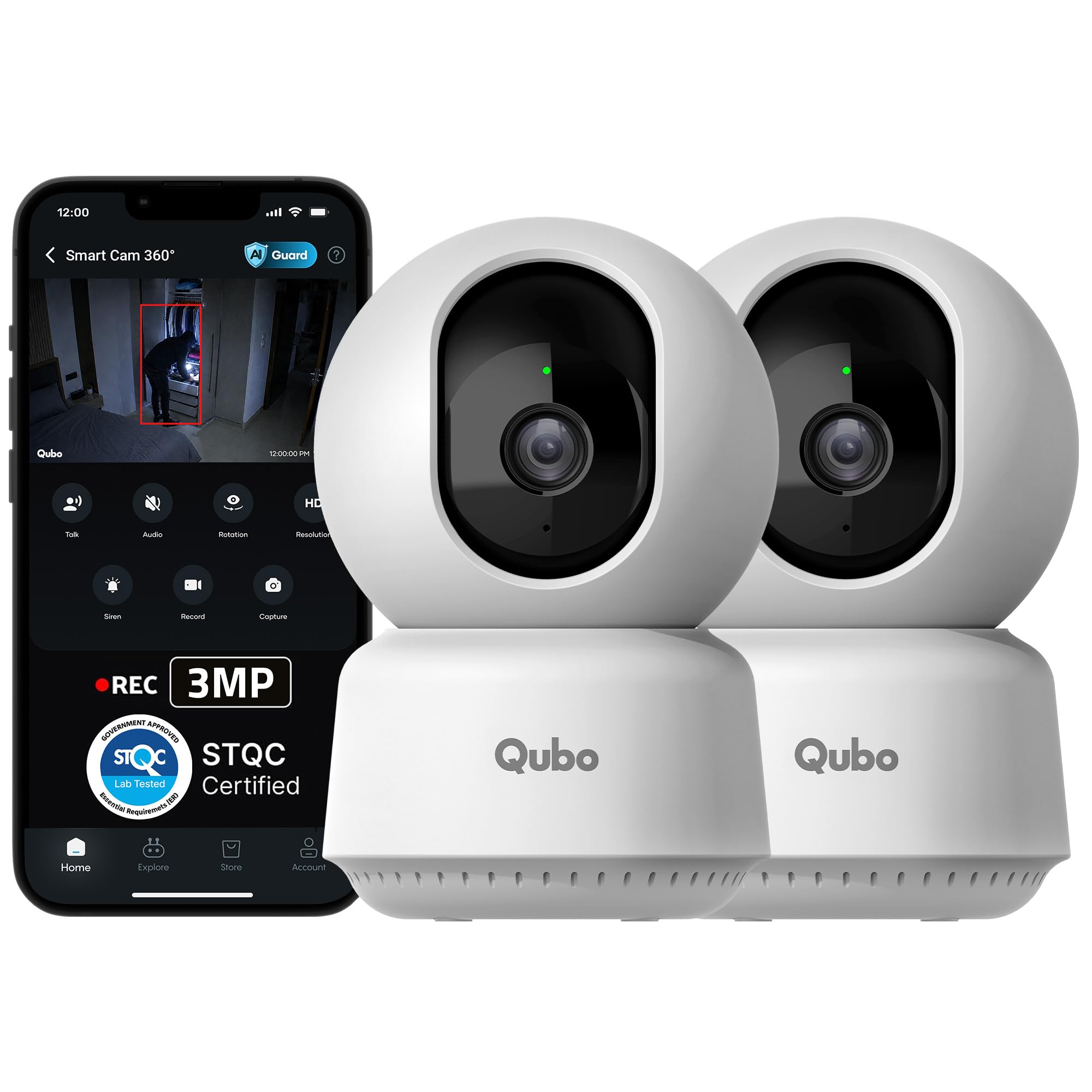 Qubo Smart 360° 3MP [2K] Wi-Fi Security Camera Pack of 2 | 2026 Edition-image-30