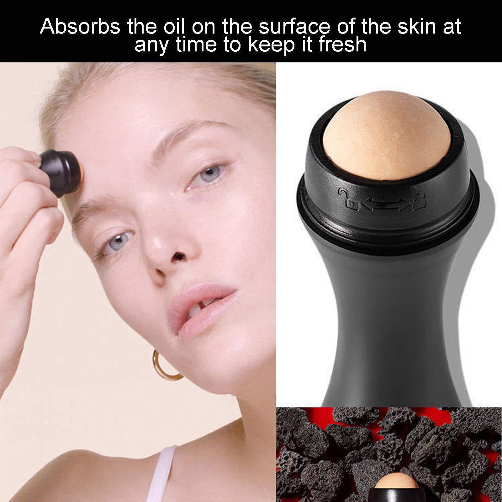 Rolling Stone - Herramienta para el cuidado piedra volcánica, control la piel grasa para maquillaje facial, rodillo facial reutilizable Lingjiong