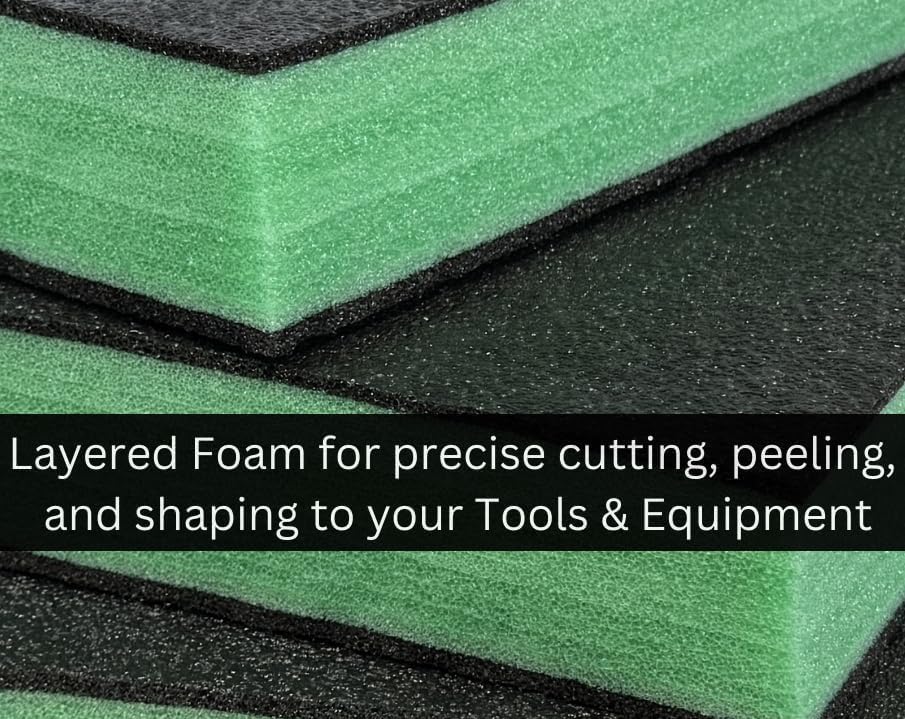 Customizable Tool Box Organizer | 12"x20"x2.25" - 3 PCS | Drawer Foam Insert | Shadow Foam for Toolbox (Black/Green)