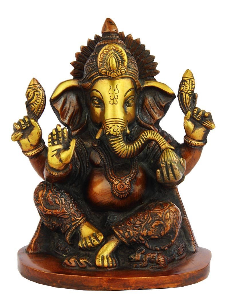 Statuestudio Brass Ganesha Idol for Home Decor Diwali Office Corporate Gift Showpiece Copper Orange 